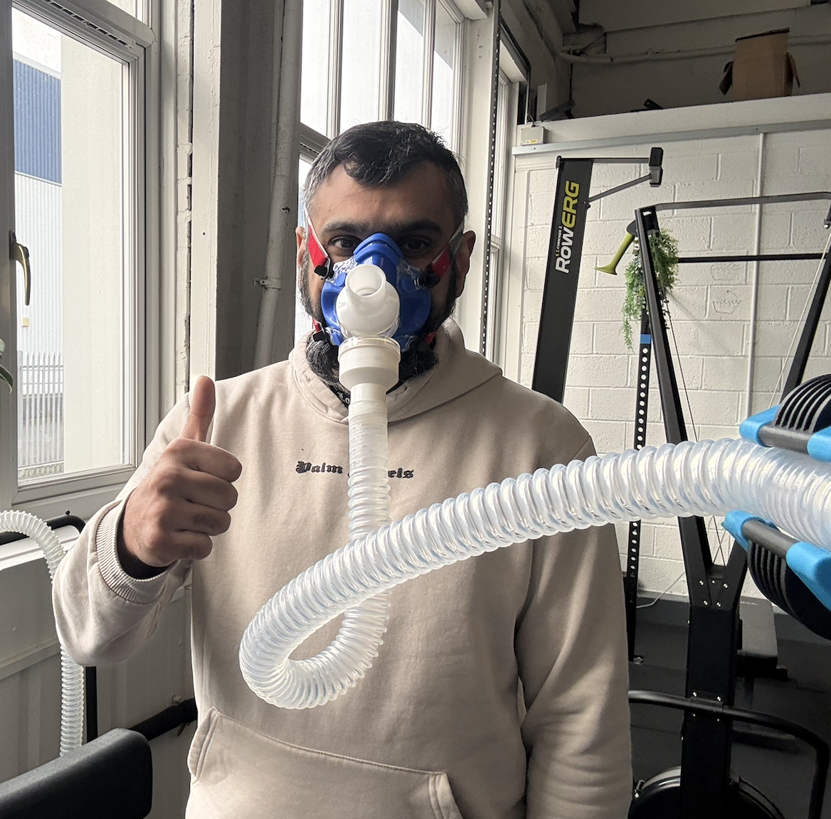 Athlete with metabolic testing equipment